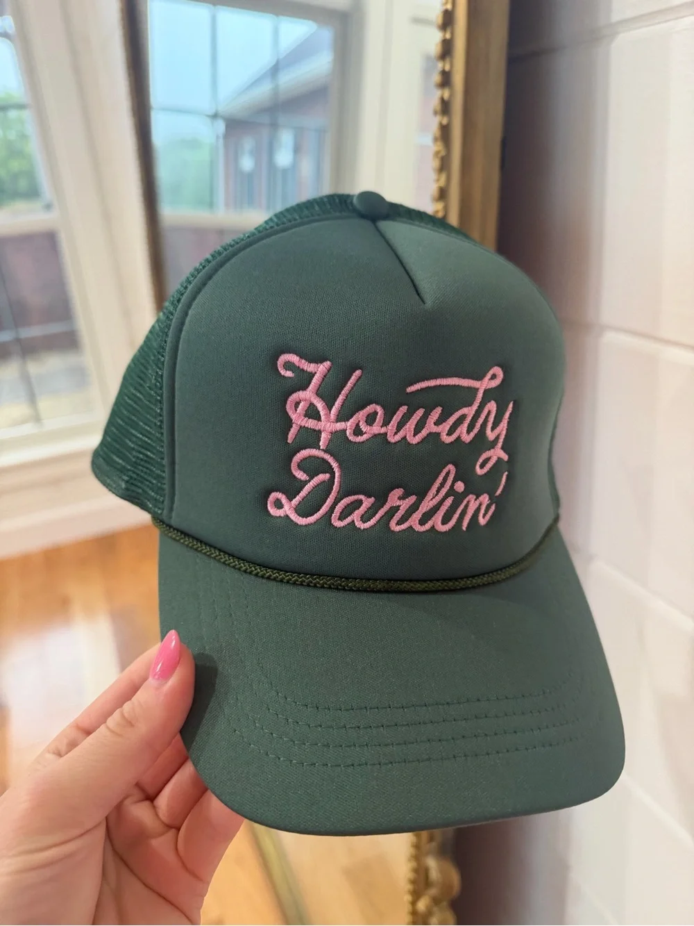 Green Trucker Hat Pink 